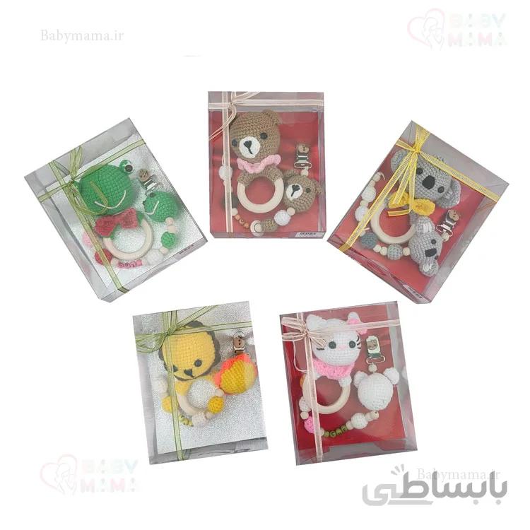 ست جغجغه و بند پستانک عروسکی