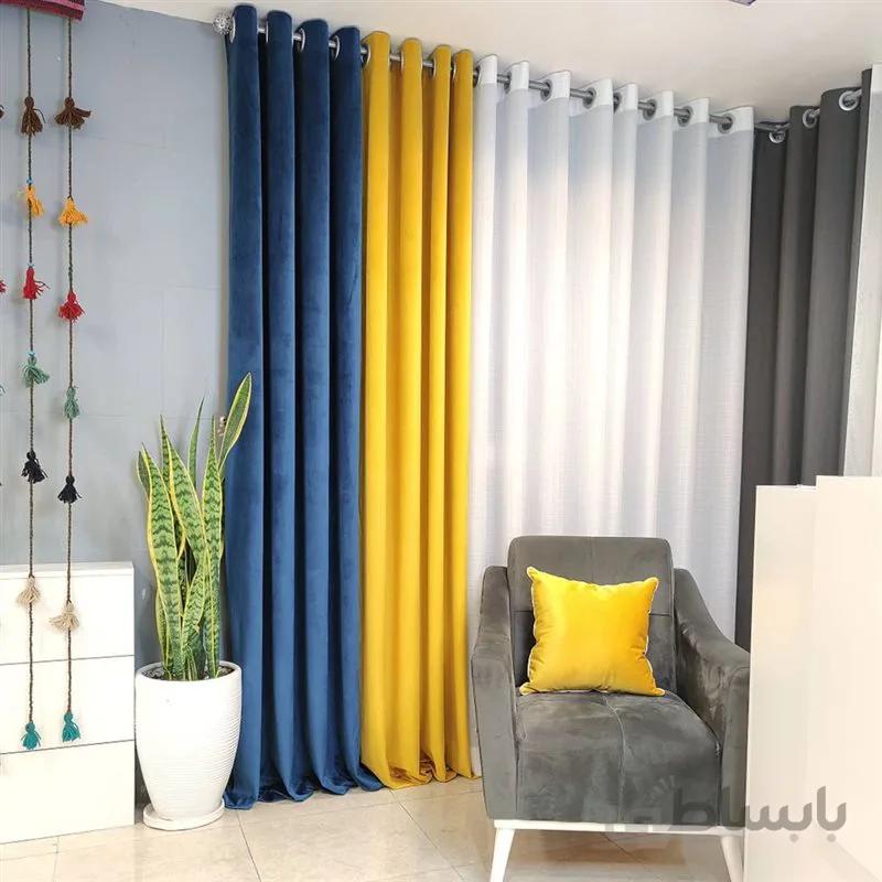 پرده پانچی کد 1side01 مدل آماده یک طرفه ترکیب حریر و خاویاری ضخیم