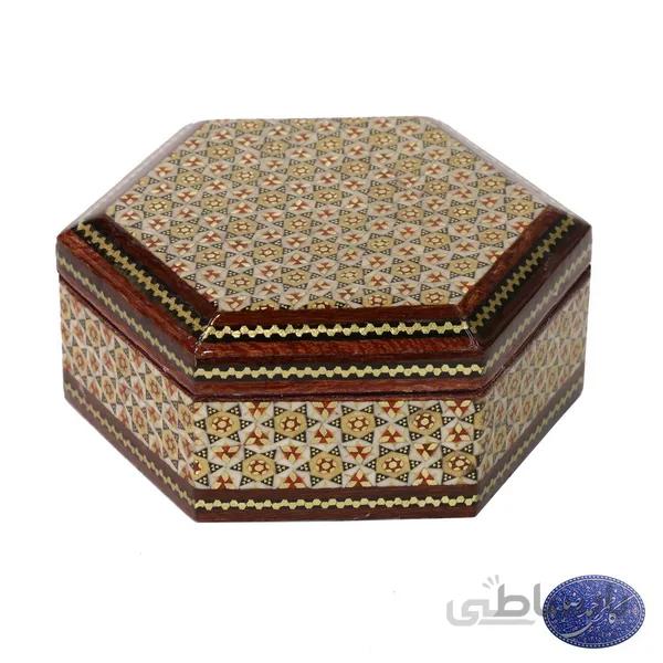 جعبه خاتم کاری 6 گوش خاتم تخمه دار