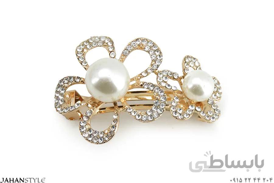گیره مو نگین دار مرواریدی طرح گل