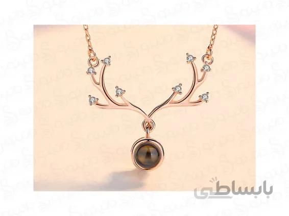 گردنبند زنانه دوستت دارم به صد زبان دنیا طرح شاخ گوزن خاکستری 10071