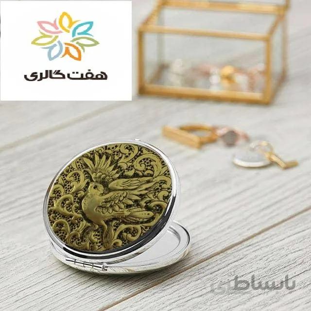 آینه جیبی قلمزنی برنجی طرح گل و مرغ کد ۱۰۱۶۴۲