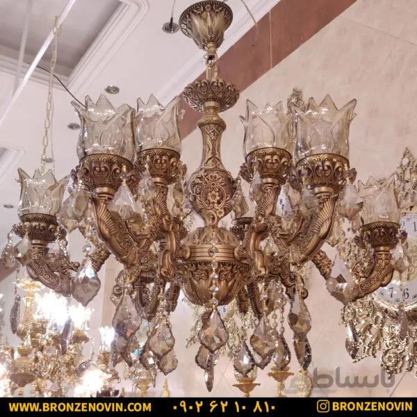 لوستر برنزی آنتیک مدل پانیز ۶ شاخه ۱۲ شعله