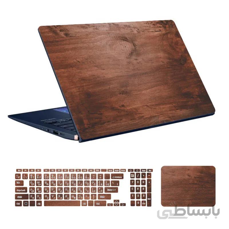 اسکین لپ تاپ طرح Wood کد ۱۴ به همراه استیکر کیبورد