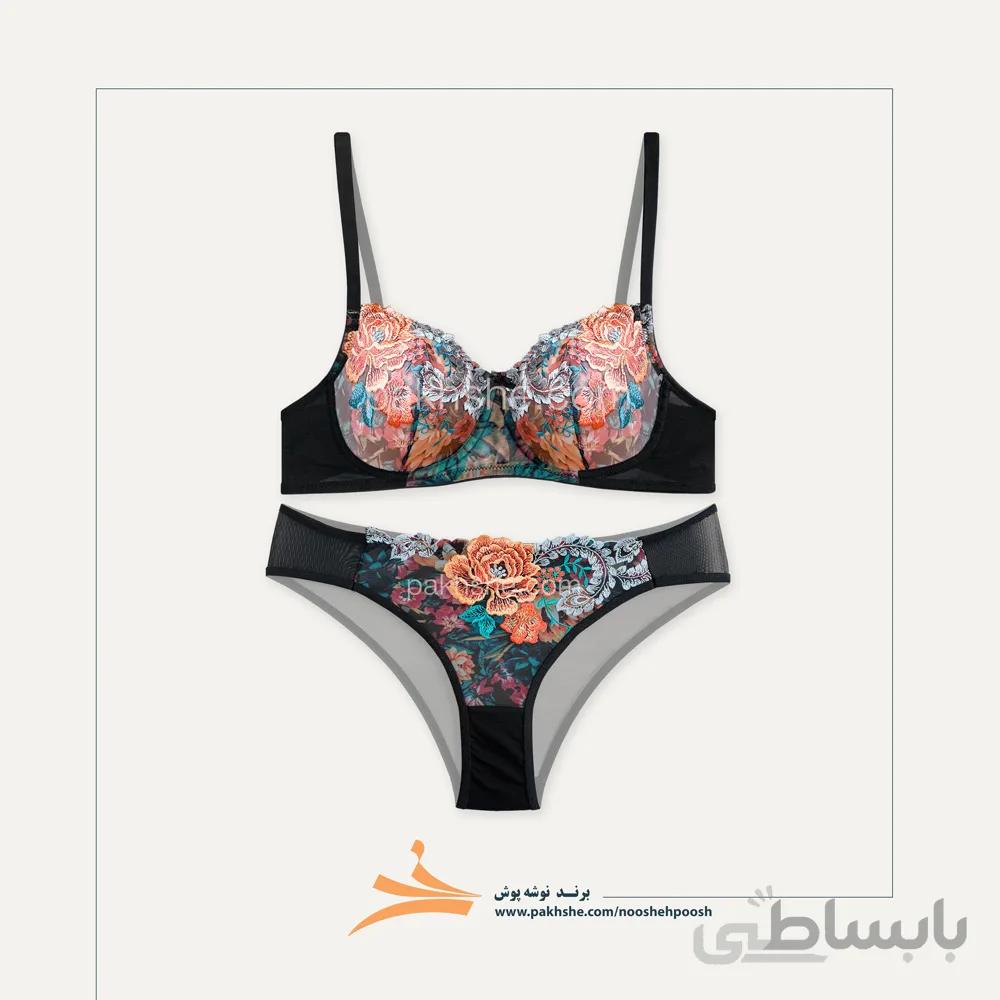 ست فانتزی فنردار مشکی گلدار برند نوشه پوش کد 84006