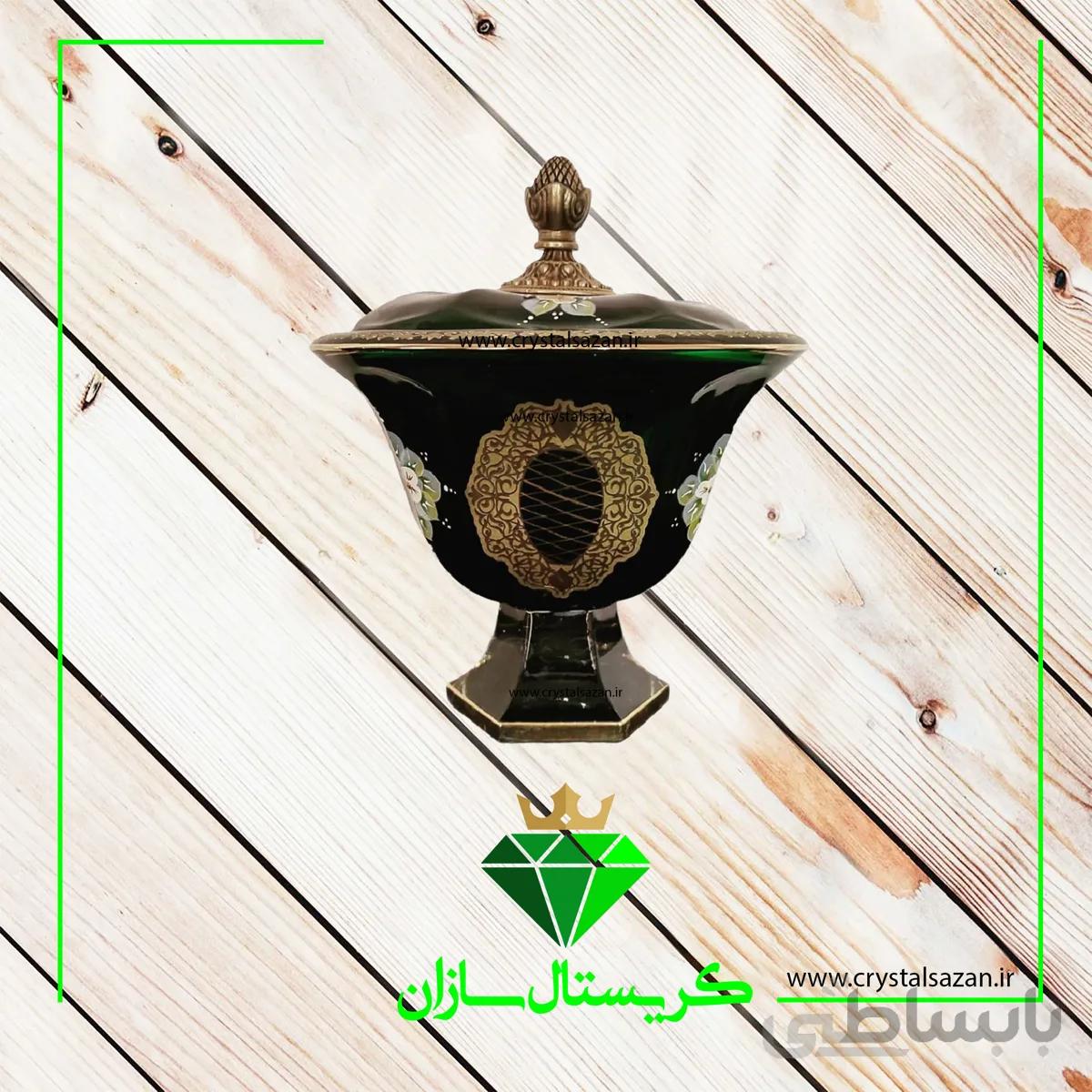 شکلات خوری بزرگ درب دار مدل گل چک کد K1294 کریستال سازان