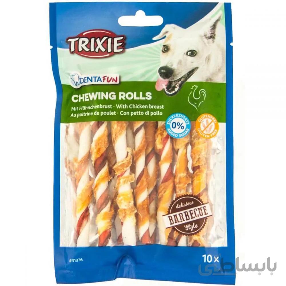 تشویقی دندانی سگ تریکسی با دورپیچ مرغ 10 عددی مدل(trixie Denta Fun Barbecue Chicken Chewing Rolls) با وزن 80 گرم - 31376