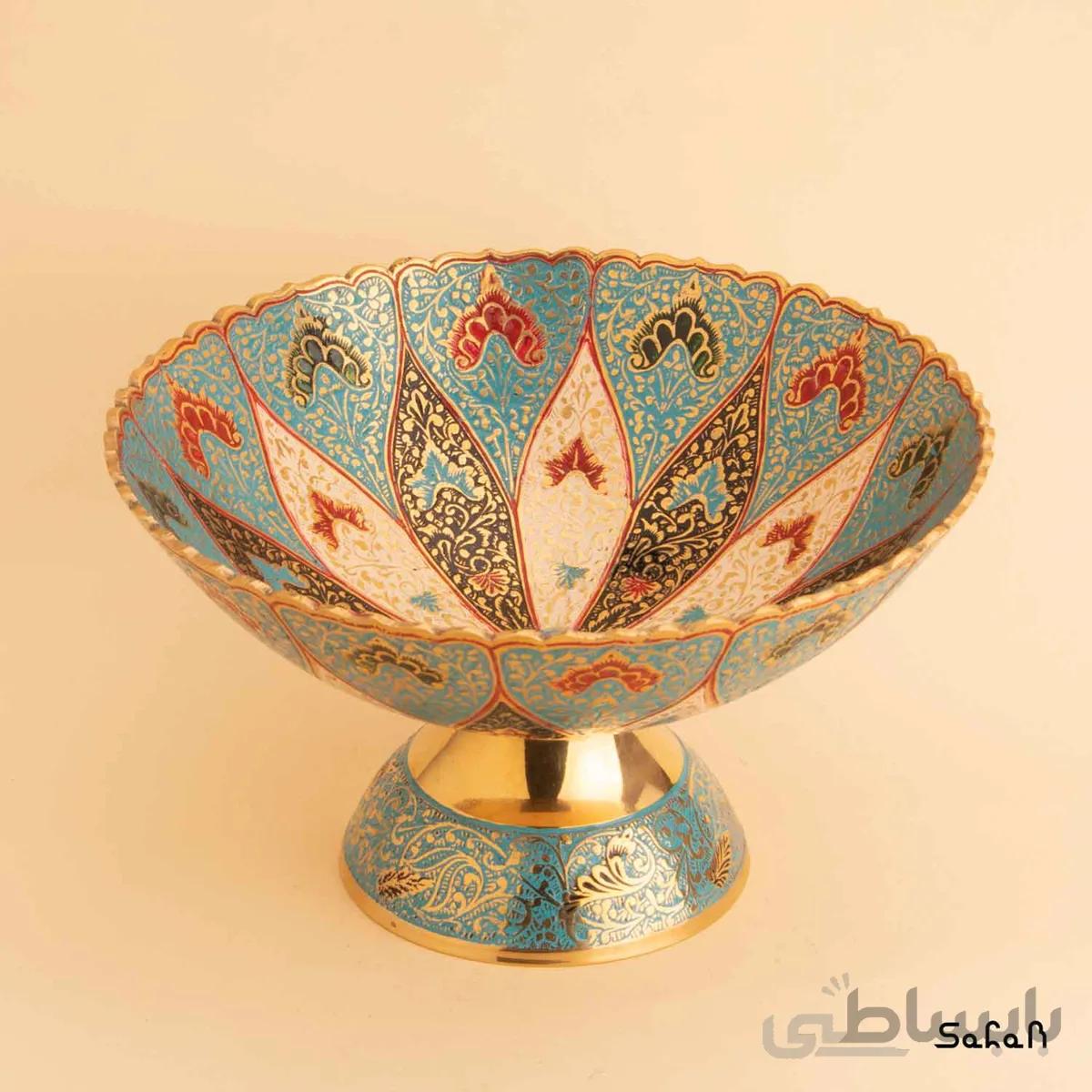 میوه خوری پایه دار دورو برنجی میناکاری مدل بومرنگ