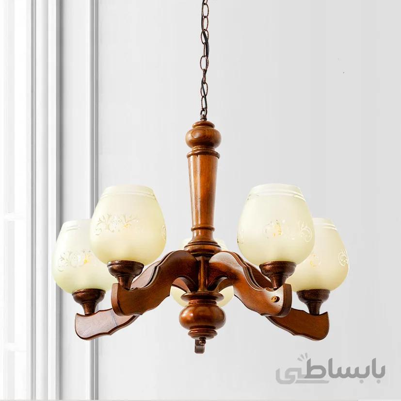 لوستر چوبی پنج شعله دارکار مدل کلاسیک کد 203