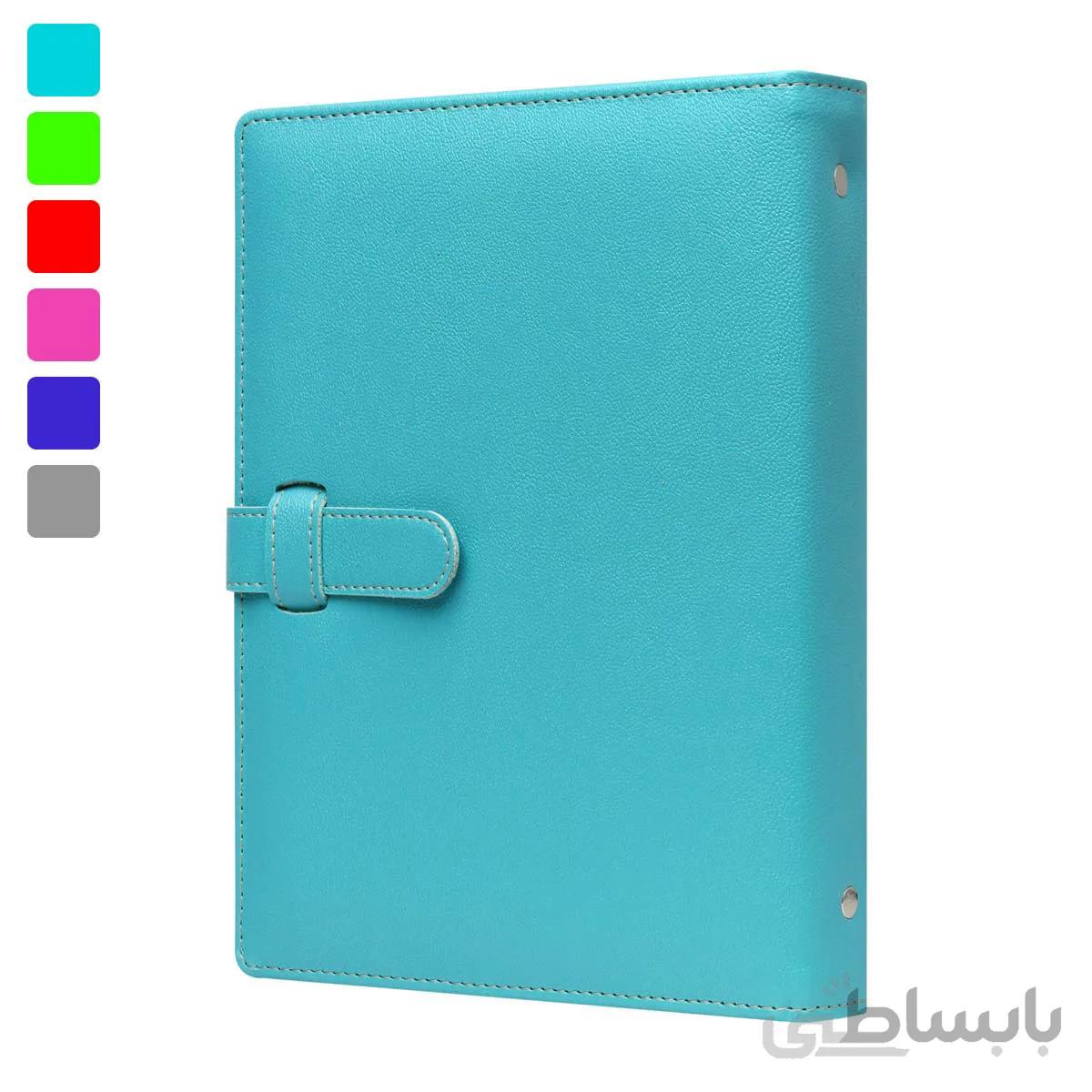 کلاسور چرمی چهارحلقه (کوچک) فیروزه ای