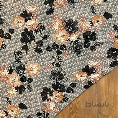 پارچه حریر ژورژت طرح گل رنگ کرم کد 118