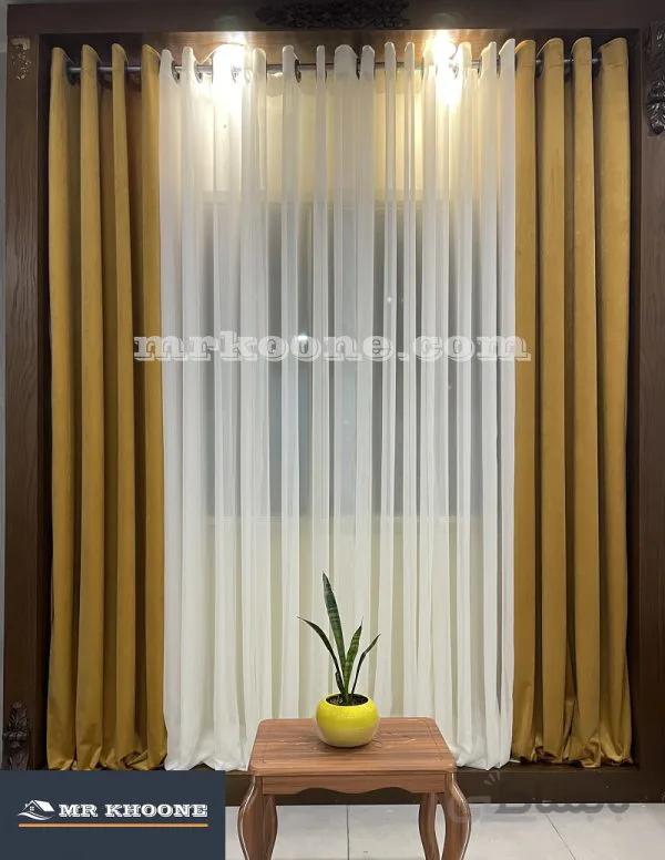 پرده آماده مخمل گارنت خردلی