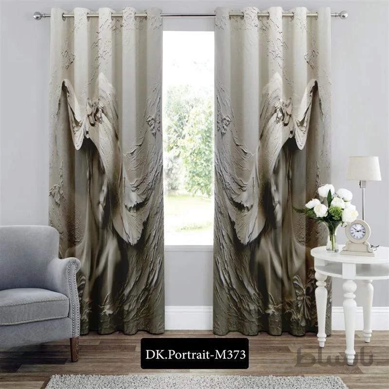 پرده پانچی (هازان و مخمل) کد DK.Portrait.M373 طرح چهره بانوی سنگی
