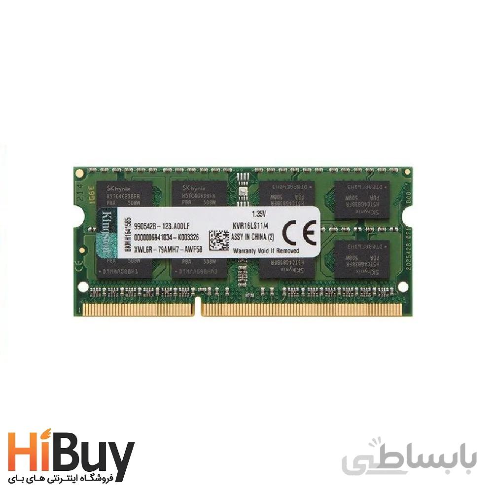 رم لپ تاپ DDR3L تک کاناله 1600 مگاهرتز CL11 مدل ValueRAM ظرفیت 4 گیگابایت ا Kingston ValueRAM DDR3L 1600MHz CL11 Single Channel Laptop RAM - 4GB