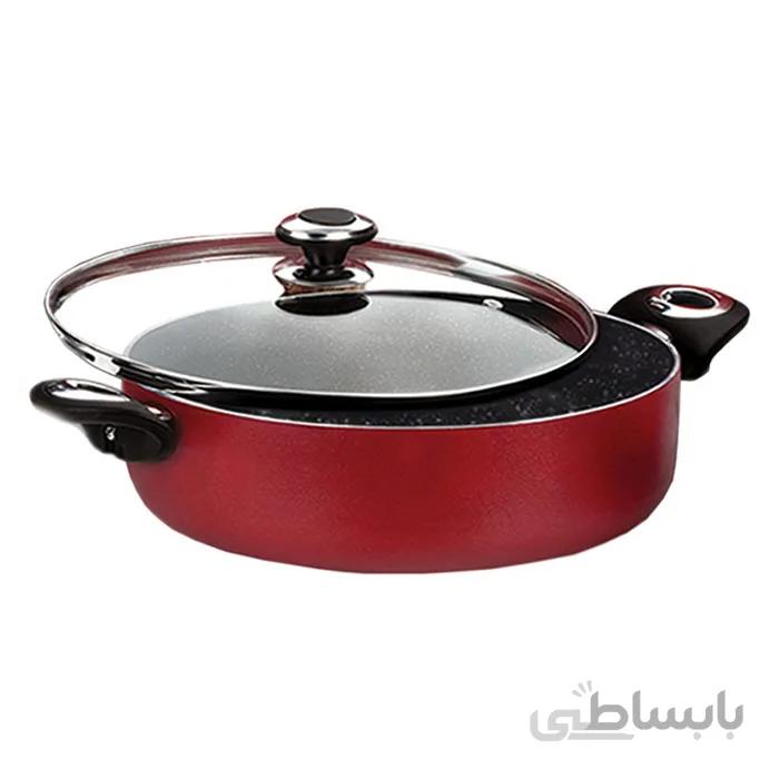 تابه دودسته سایز 32 گرانیتا زرشکی با درب شیشه ای زرساب کد GT-232G-R