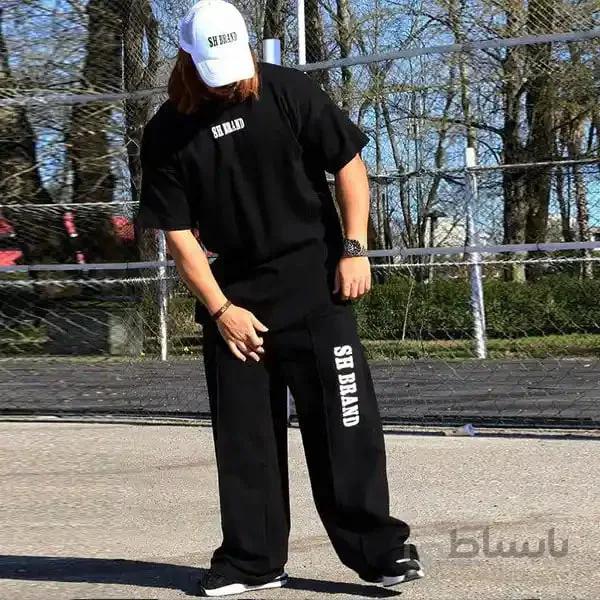 ست مردانه کد 248 تیشرت و شلوار طرح اس اچ جنس سوپرپنبه رنگ مشکی ا Men's set, code 248, T-shirt and pants, SH design, made of black super cotton