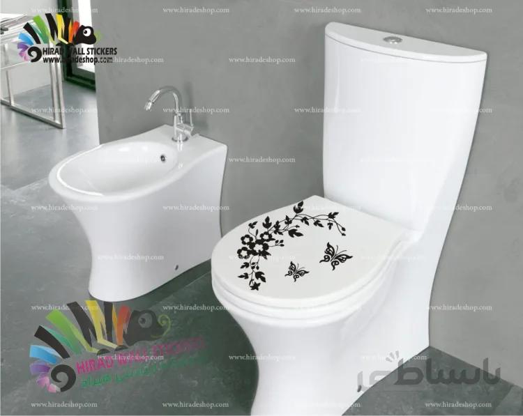 استیکر سرویس بهداشتی توالت فرنگی و سیفون شاخه گل و پروانه Flower and Butterfly Wallstickers کد h3193