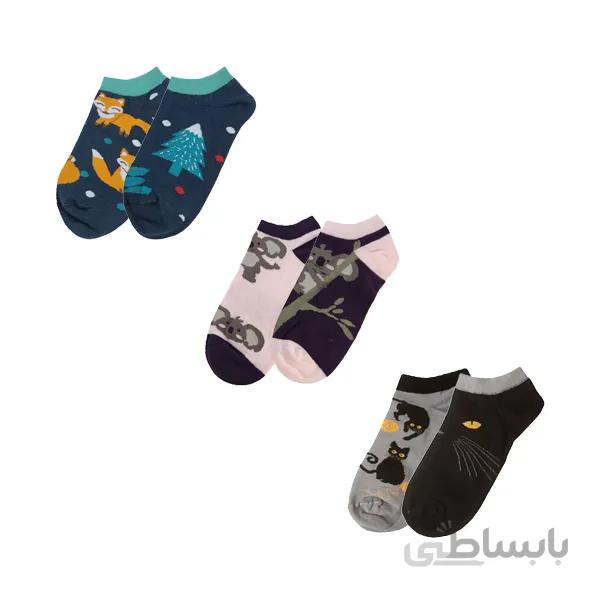 پک 3 تایی جوراب مچی لنگه به لنگه طرح حیوانات مهربان کد ph567