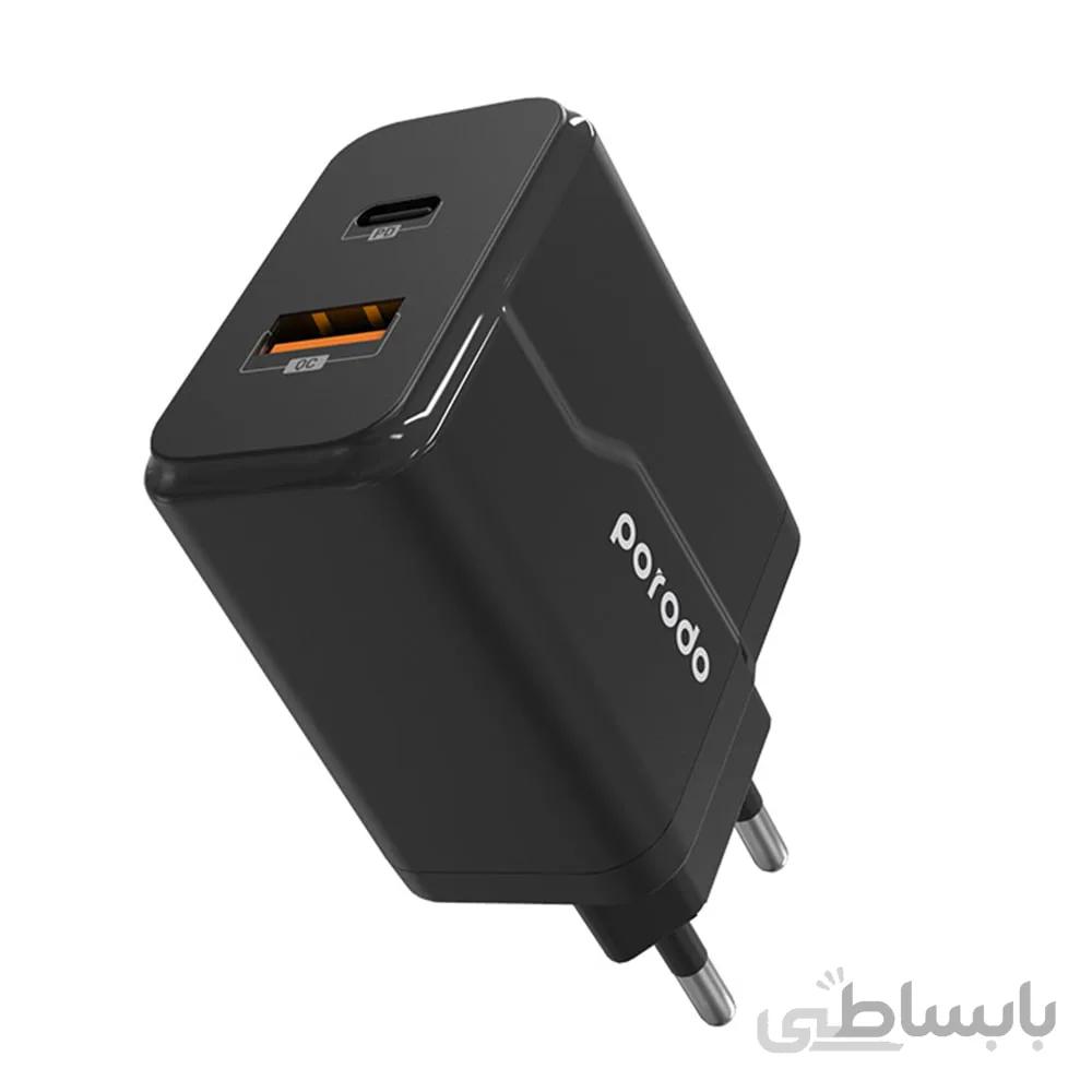 شارژر دیواری پورودو مدل dual port Type-c & Lightning