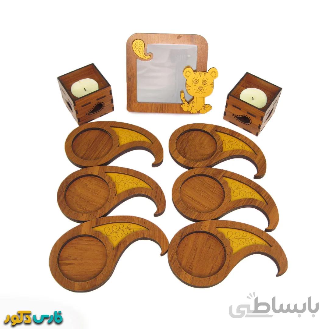 ست ظرف هفت سین و آینه شمعدان با طرح بته جغه