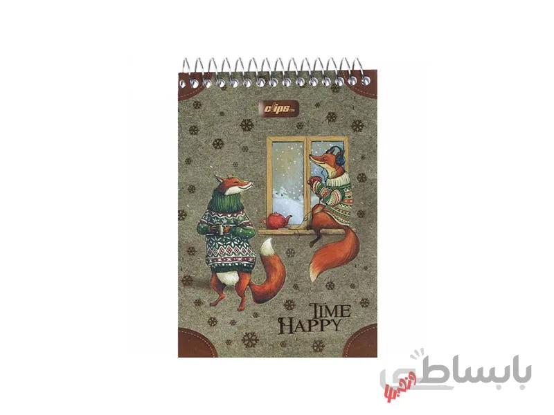 دفترچه یادداشت سیمی 80 برگ کلیپس طرح Fox Family