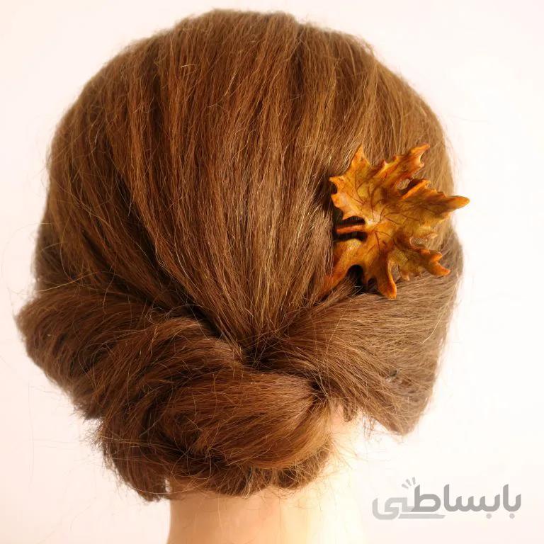 گیره مو تکی دستساز چوبی طرح برگ افرا پاییزی کد ۱۰۲۴۴۷