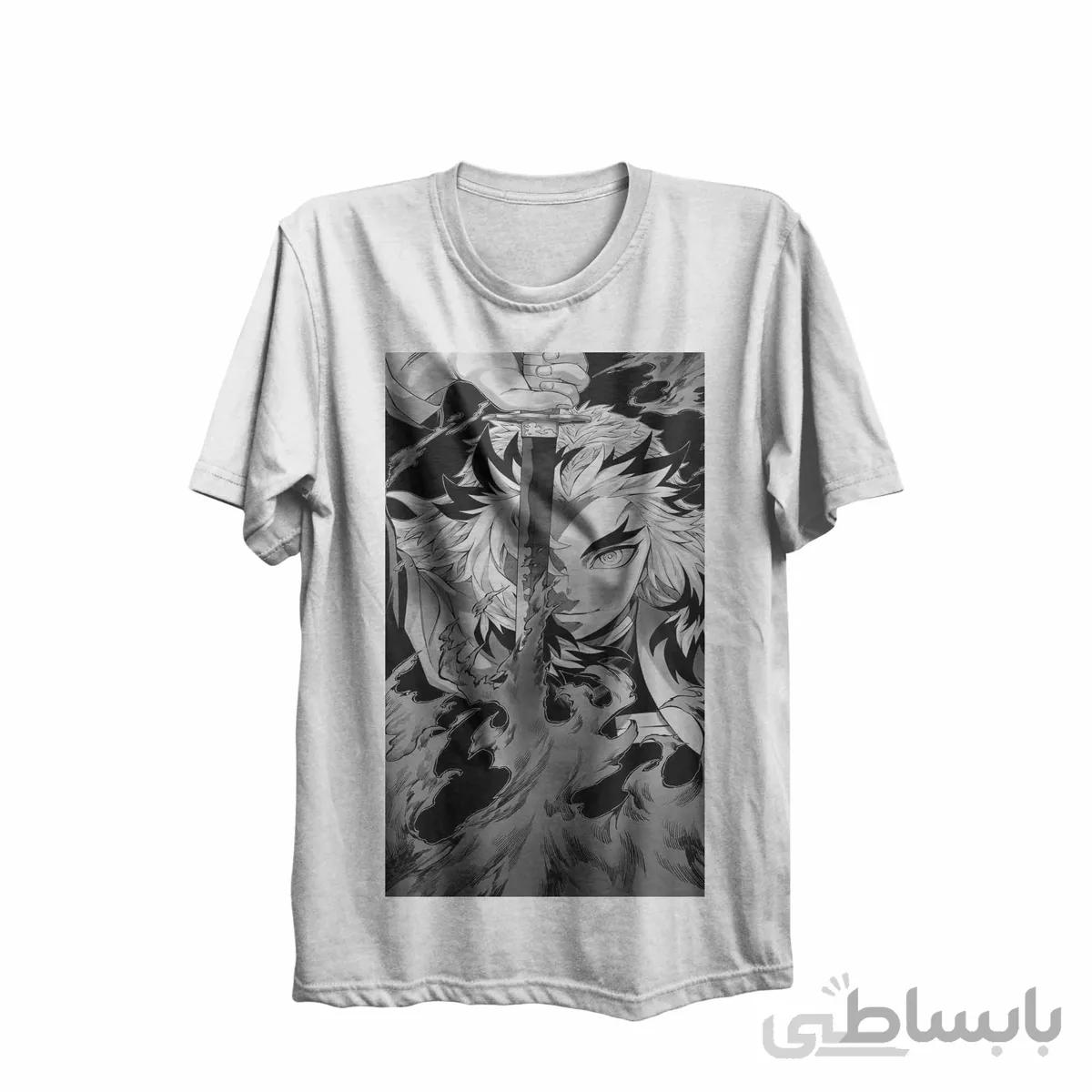 تیشرت یقه گرد سفید طرح انیمه شیطان کش Demon Slaye
