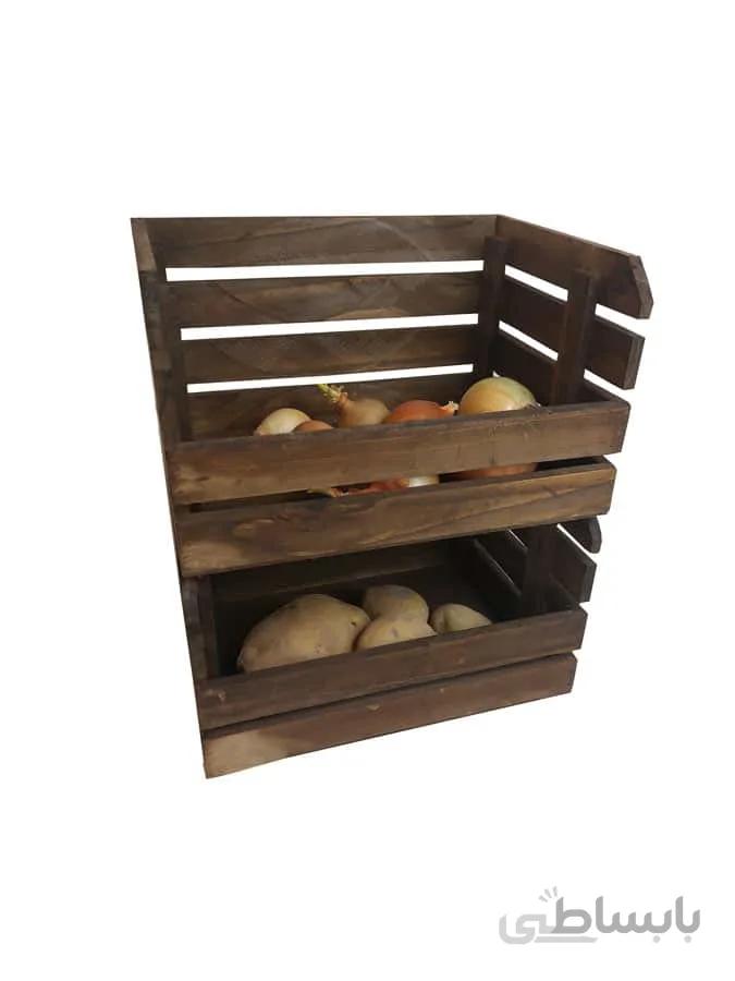 سبد سیب زمینی و پیاز چوبی