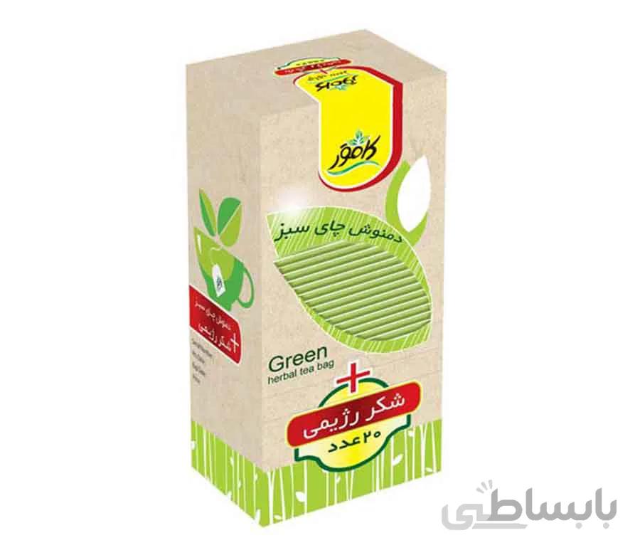 دمنوش چای سبز به همراه شکر رژیمی کامور