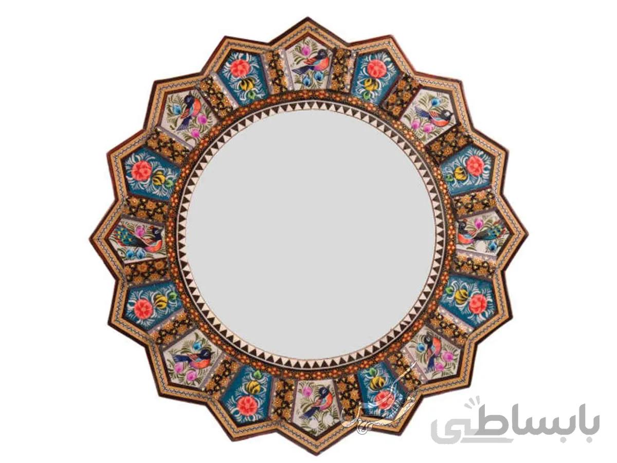 آینه خاتم کاری گرد مدل خورشید