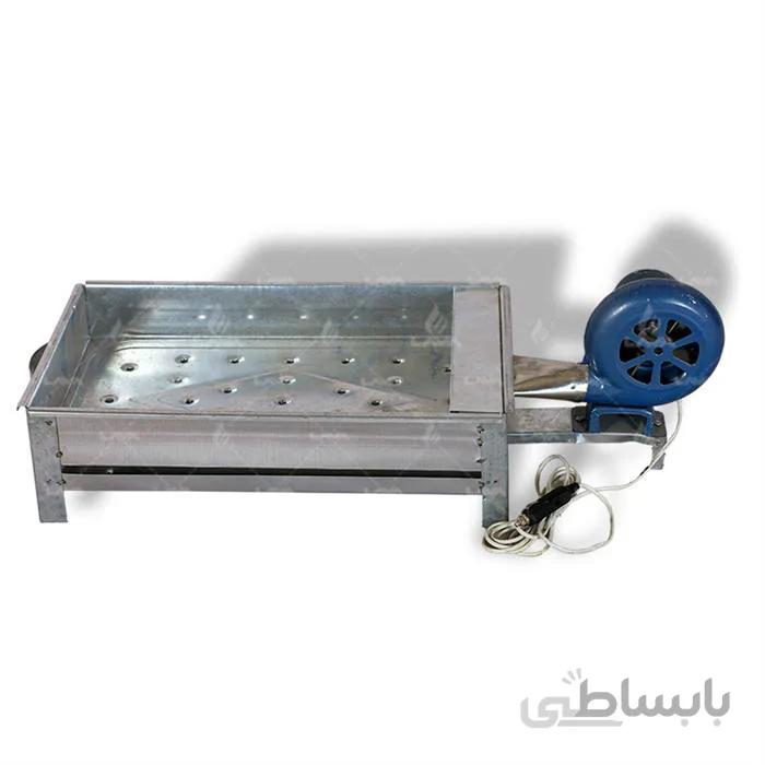 منقل فن دار برقی ( برق خانگی) ا * دارای فن برقی با قدرت مناسب * اندازه 30*50 * مناسب برای استفاده در بالکن و حیاط *دارای سینی خاکستر *جنس بدنه : گالوانیزه ضد زنگ