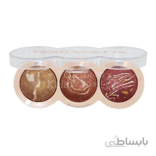 پالت هایلایتر ۳ تایی حرفه ای رمانتیک برد مدل تراکوتا (Romantic Bird Terracotta Attractive Eyes Highlighter Code-04)