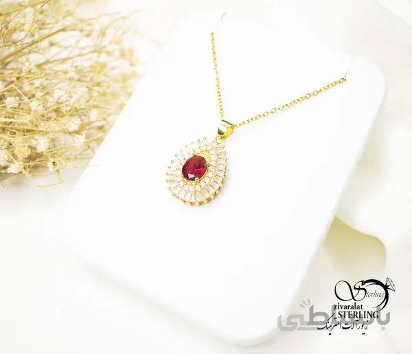 گردنبند زنانه اشکی نگین قرمز