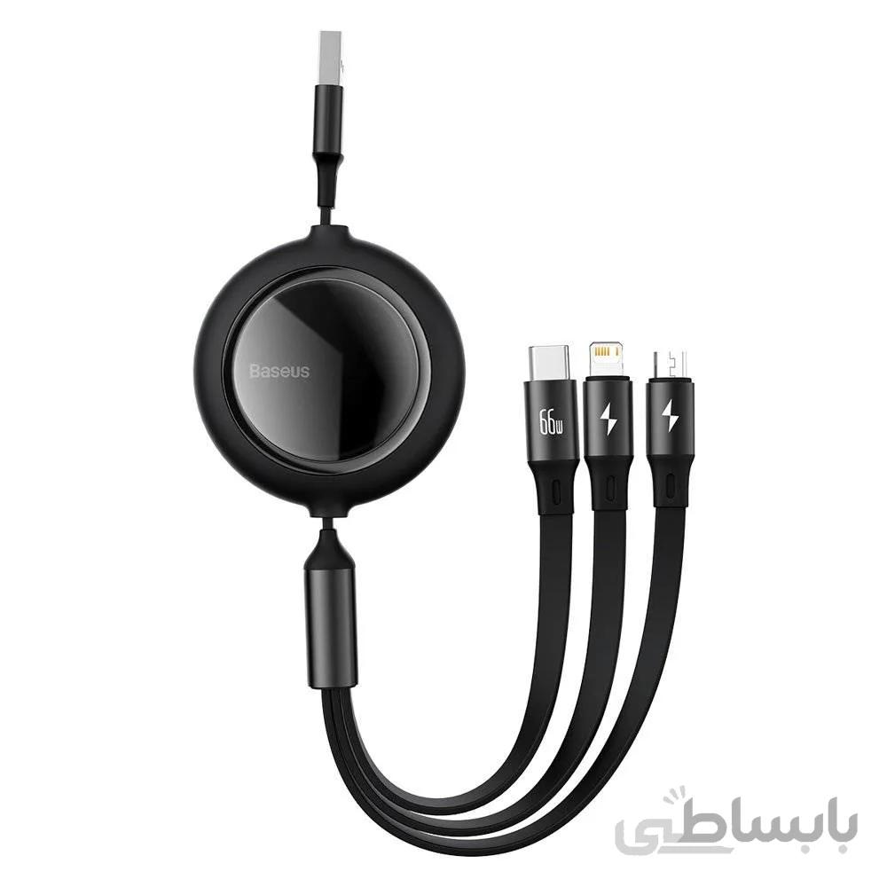 کابل قرقره‌ای تایپ سی سه کاره بیسوس مدل Bright Mirror One-for-Three Retractable Data Cable 100W