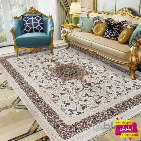 فرش ماشینی مشهد طرح 803031 کرم گل برجسته