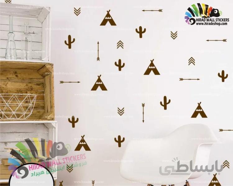 استیکر و برچسب دیواری اتاق کودک پک تکرار شونده سرخپوستی ، فلش ، کاکتوس کد h1251