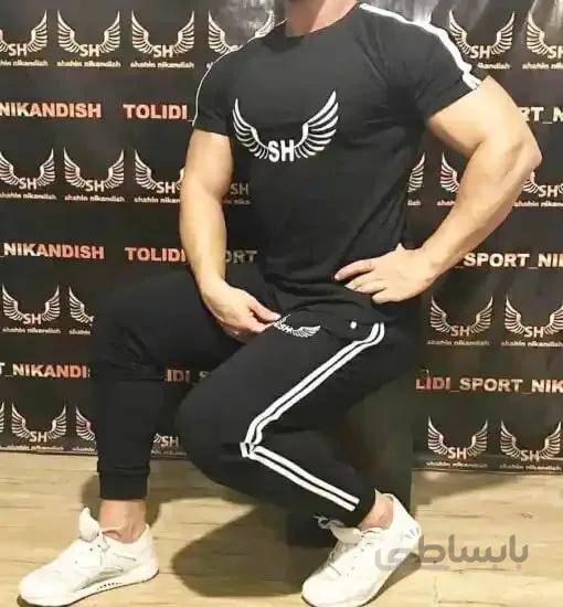 ست تیشرت و شلوار مردانه اسپرت طرح نوار سه خط کد94 ا Men's sports t-shirt and pants set, three-line ribbon design, code 94
