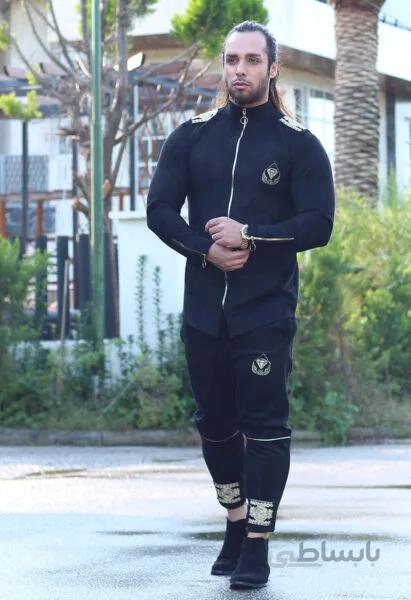 ست لاکچری نوار هندی سویت ا Men's set of thick black hoodies and pants, code 150