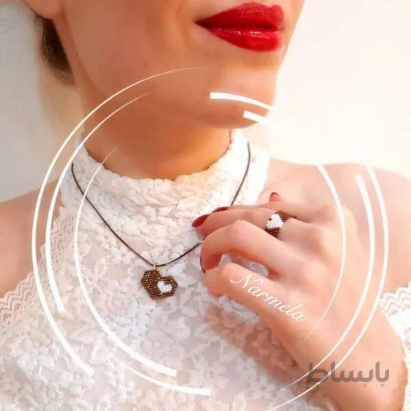 ست گردنبند آویز قلب و انگشتر منجوق میوکی