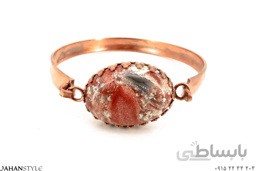 دستبند مسی دخترانه و زنانه نگین رنگی