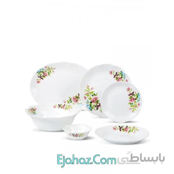 سرویس غذاخوری آرکوپال مقصود 26 پارچه داماس – ورژن جدید طرح سینوهه صورتی سبز-نیلوفری