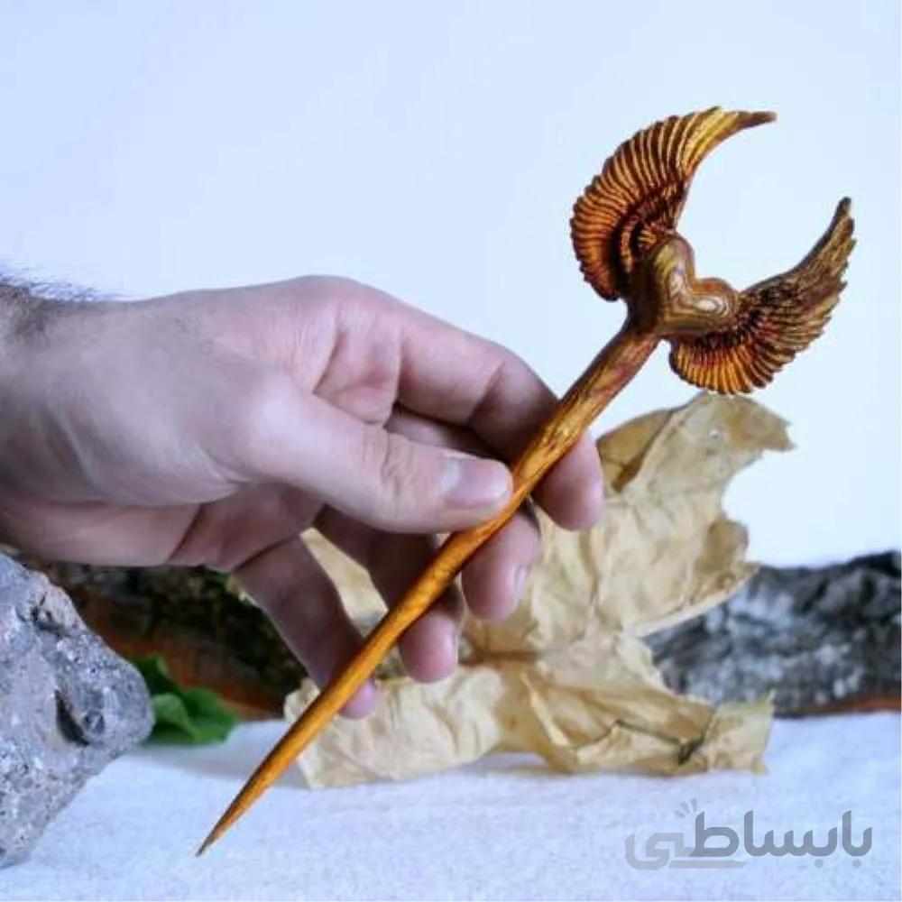 گیره مو دستساز چوبی طرح قلب پرنده