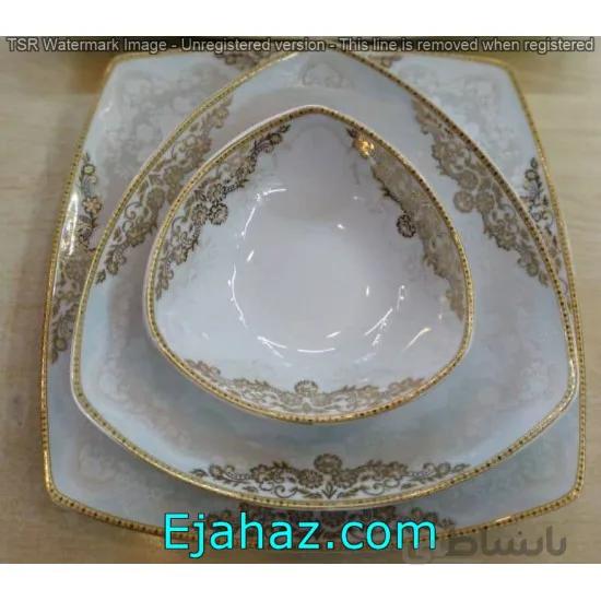 سرویس غذاخوری 12 نفره 105 پارچه چینی پردیس کاشان قالب پاریس طرح یلدا فیروزه 469i