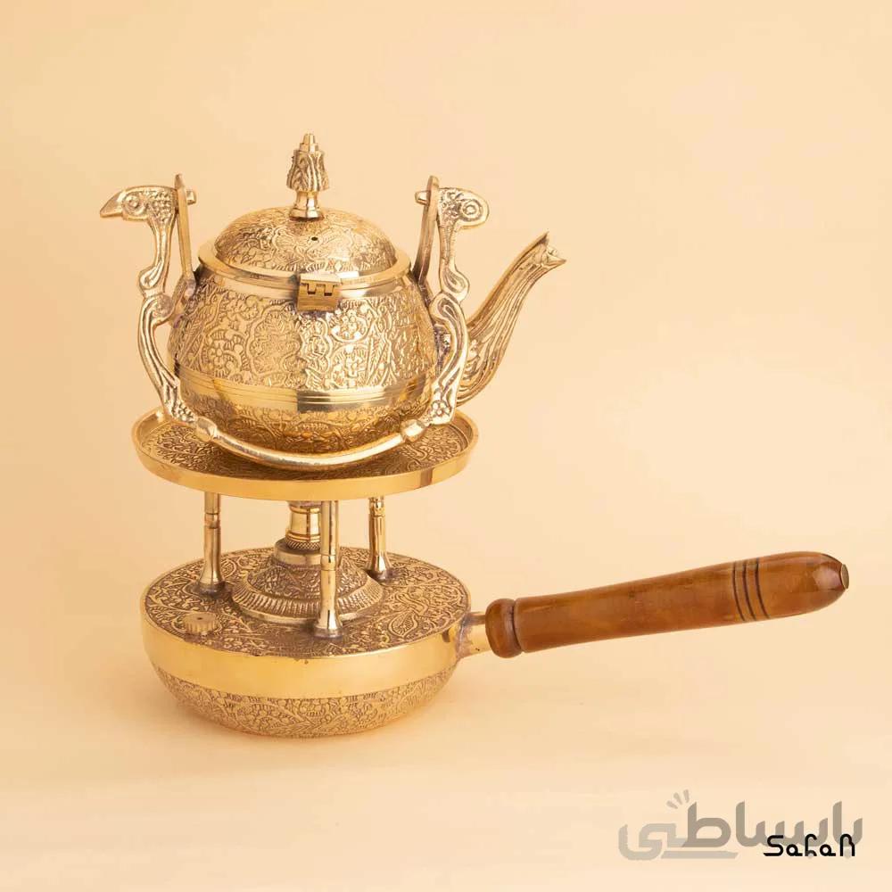 قوری وارمردار برنجی طلایی طرح طاووس مدل پینک سایز 1
