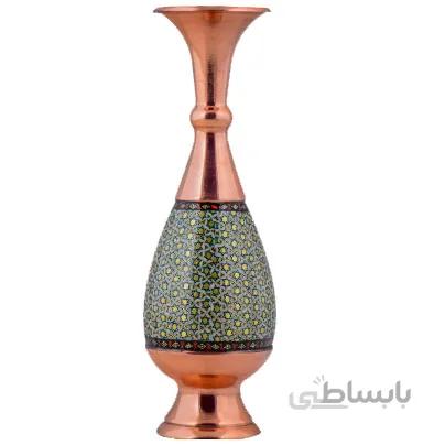گلدان مسی خاتم کاری اثر آقاجانی ارتفاع 26 سانتی متر کد C-517