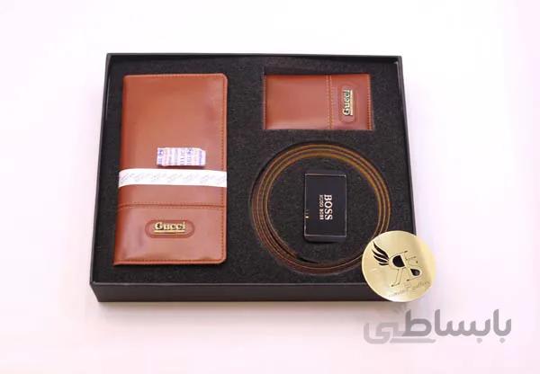 ست کیف پول و کمربند جا کارتی مردانه گوچی کد 108