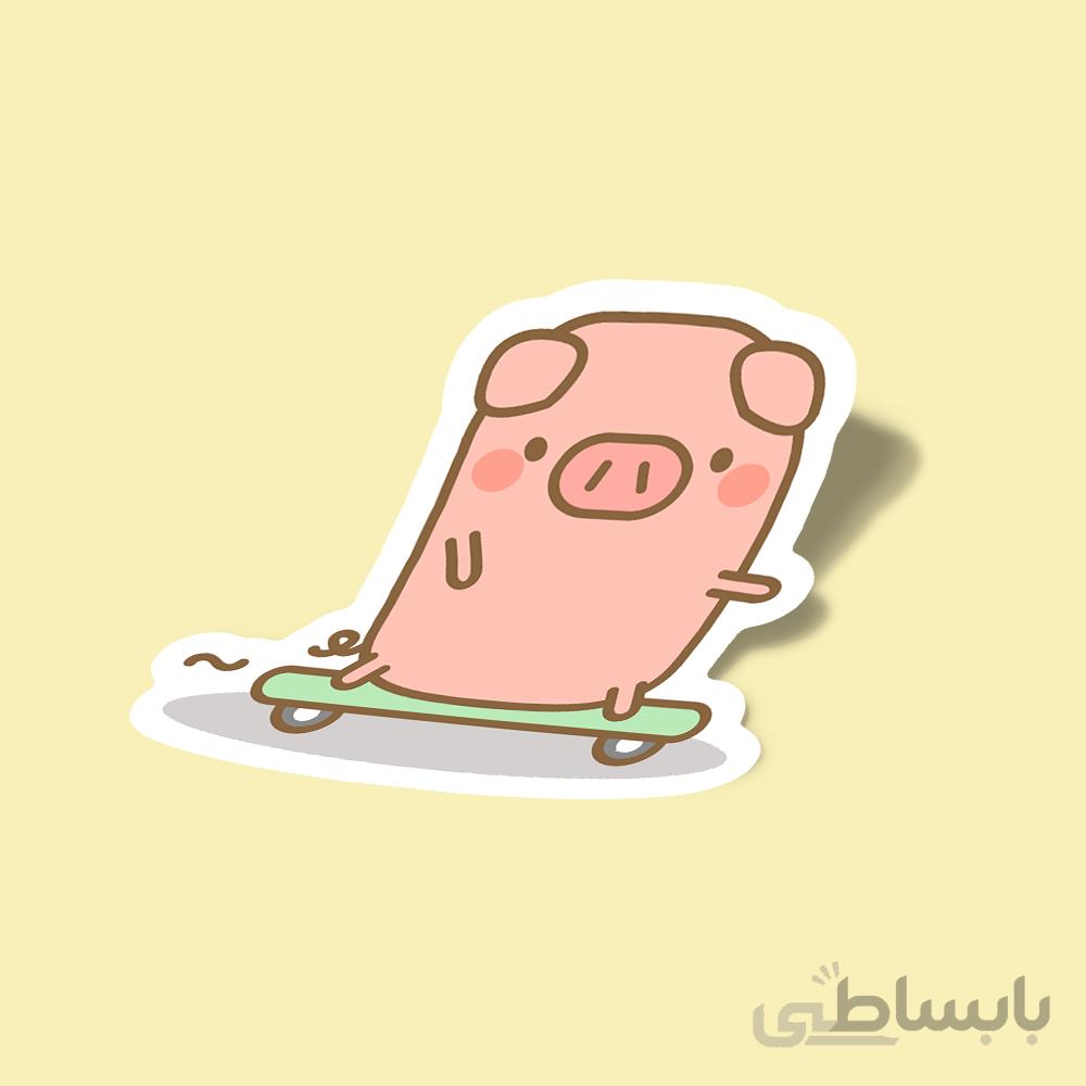 استیکر Skateboard Piggy