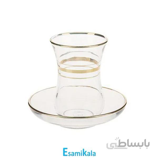 استکان نعلبکی کمرباریک لب طلایی LAV