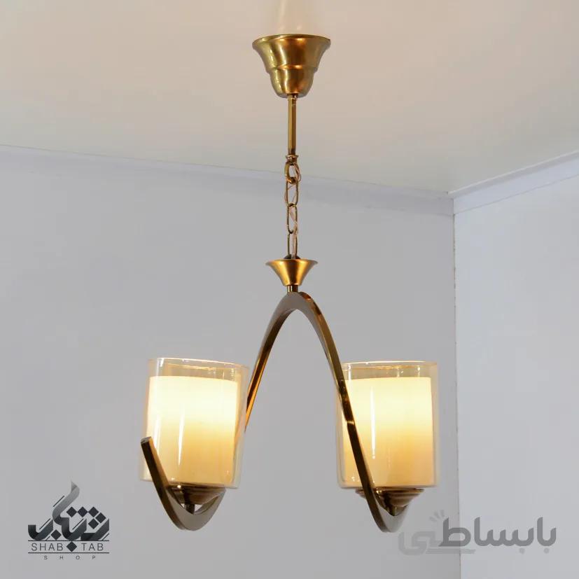لوستر آویز دوشعله شب تاب مدل فنری حباب ایرانی ( زیتونی)
