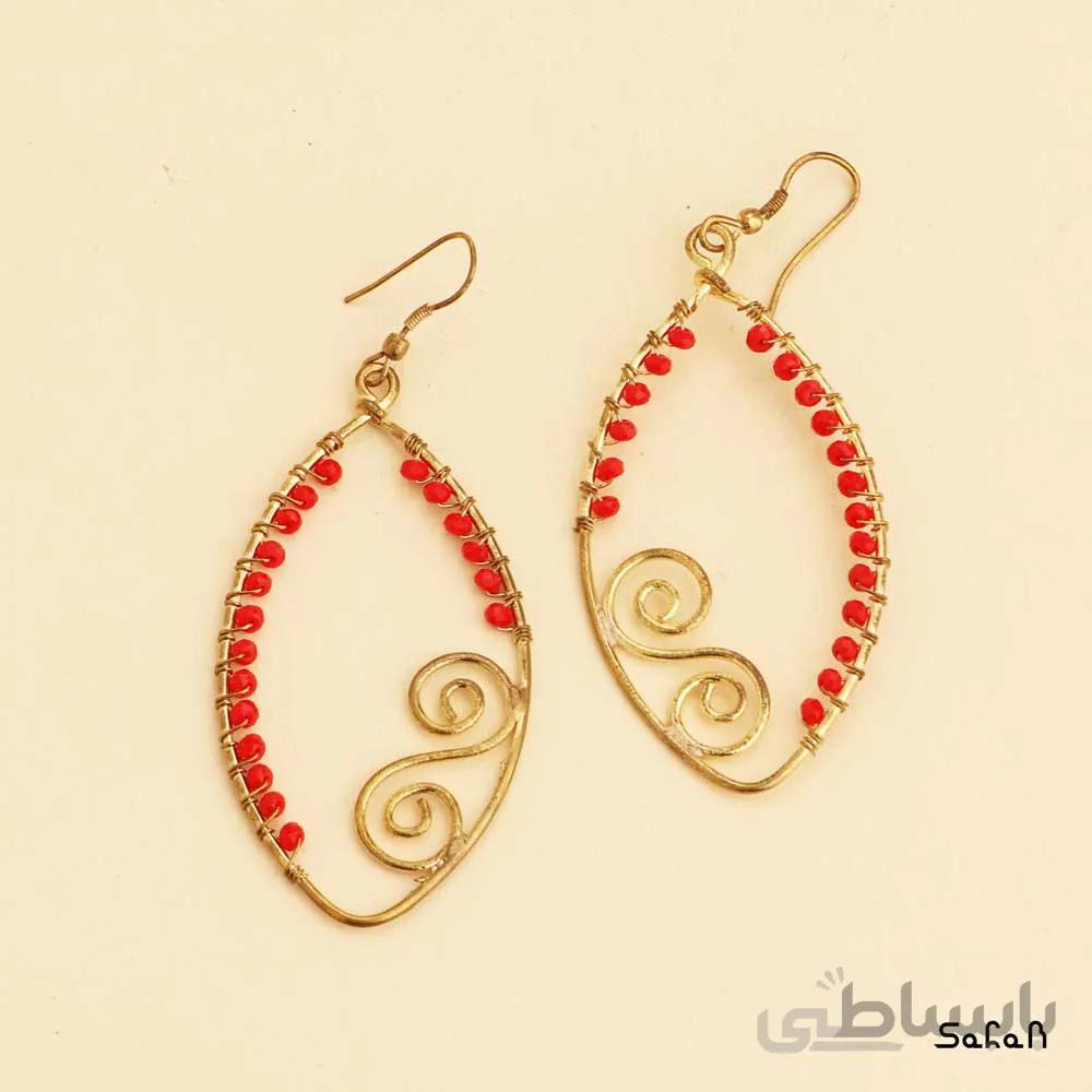 گوشواره هندی برنجی مهره ایی قلاب دار بیضی